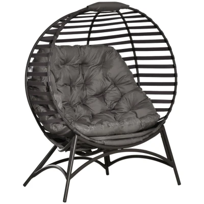 Image of Outsunny Egg Chair with Soft Cushion, Steel Frame and Side Pocket, Garden Patio Basket for Indoor, Outdoor, Brown