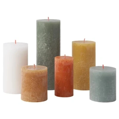 Image of Bolsius Rustic Pillar Candles Gift Set of 6 Retro Decorative Household Length Burning Time Unscented Includes Natural Plant Wax Without Palm Oil