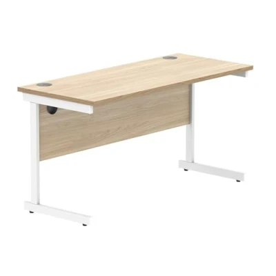 Image of Office Hippo Essentials Rectangular Writing Computer Work Place, Home Desk with Cable Port Management, Wood, Canadian Oak, 140x60cm