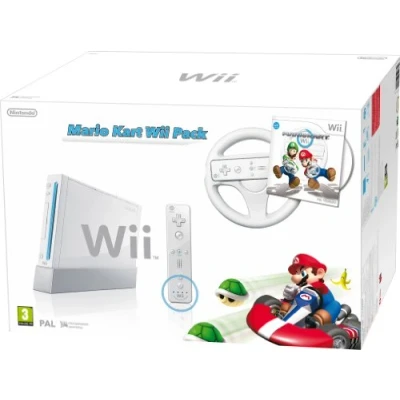 Image of Nintendo Wii Console (White) with Mario Kart: Includes White Wheel and Remote