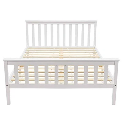 Image of Merax Double Bed Wooden Frame, in White for Adults, Kids, Teenagers, 190x135cm