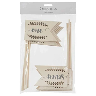 Image of Wooden Flag Table Numbers with Laurel Cut Out 1 12 Wedding Party Decor