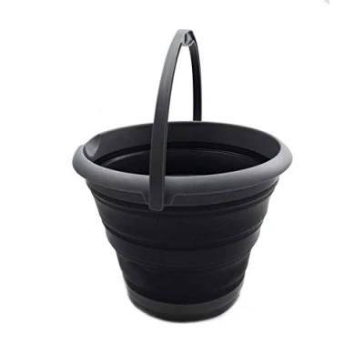 Image of SAMMART 10L Collapsible Fishing Bucket Foldable Round Tub Portable Plastic Water Pail Space Saving Outdoor Waterpot Trunk Organizer For All Types Of Vehicles (Grey/Black)