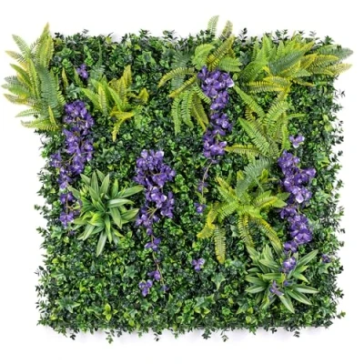 Image of Artificial Living Wall Panels 1m x 1m, Green Plant Foliage Hanging Wisteria, Indoor Outdoor, Home Garden Decoration, Privacy Hedge Fence Screening, UV Stabilised, Waterproof, Natural Look (Purple x1)