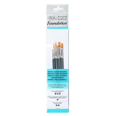 Image of Winsor &amp; Newton Foundation Water Colour Short Handle 6 Pack Brush, Wood, Multicoloured, 7 x 1 4.3 cm