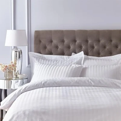 Image of Bianca 200 Thread Count Cotton Sateen Stripe King Duvet Cover Set with Pillowcases White