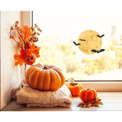 Image of QuoteMyWall Halloween Creepy Moon &amp; Flying Bats Window Sticker Decal Decoration Removable