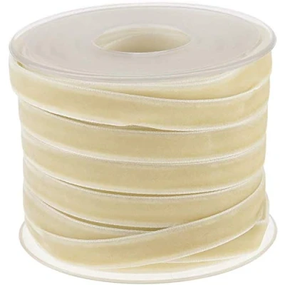 Image of POFET 20 Yard 10mm Wide Velvet Ribbon Roll for Crafts Decoration Beige