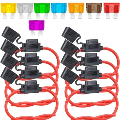 Image of Gebildet 8pcs 32V 30A Waterproof Fuse Holder, 12AWG ATO Blade Holder In Line with a Cap, Standard Plug Socket Medium (3A 5A 7.5A 10A 15A 20A 25A 30A) + Puller