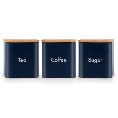 Image of EHC Tea Sugar Coffee Canisters, Containers Set of 3, Airtight Jars, Navy Blue