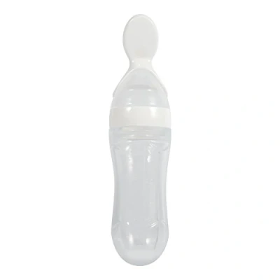 Image of 1Pc 90mL Silicone Baby Toddler Feeding Bottle with Spoon Fresh Food Cereal Squeeze Feeder Hot (White)