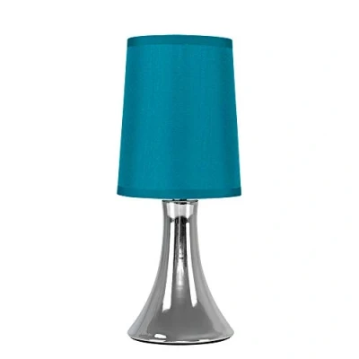 Image of MiniSun Small Modern Chrome Touch Table Lamp with a Teal Fabric Shade Complete 5w LED Dimmable Candle Bulb [3000K Warm White]
