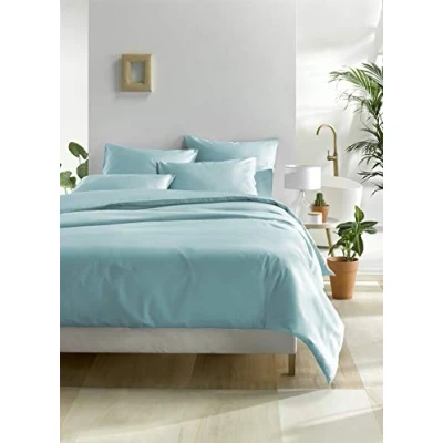 Image of De Witte Lietaer Olivia Satin Combed Cotton Duvet Cover Set, Turquoise/Sea Angel, 200 x cm + 2 Pillowcases