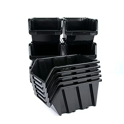 Image of Set of 16 Stacking Boxes for Small Parts, Plastic, Black, cm x 23 12 (W L H)