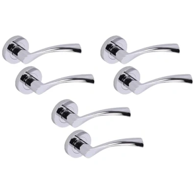 Image of HANDLEZONE® 3 Sets Lobo Lever On Round Rose Door Handles, Internal Passage Latch Handles Polished Chrome
