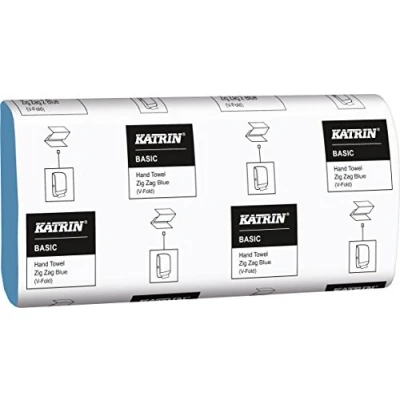 Image of Katrin 362200 Basic quality Interleaved (Zig Zag) hand towels, 1 ply, blue, 250 towels per sleeve (single sleeve)