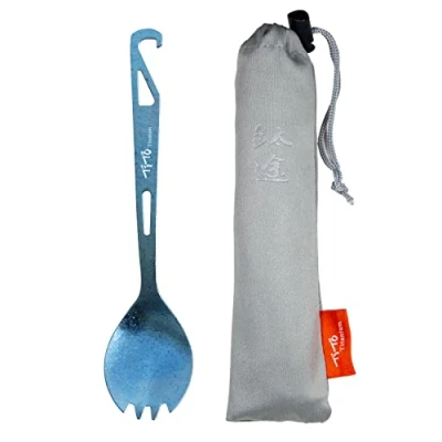 Image of TiTo Titanium Fork Spoon Lightweight Portable Outdoor Dinner Cutlery Camping Spork with Bottle Opener (Bright Blue)