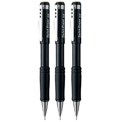 Image of Pentel 0.9mm Lead Size Twist Erase Automatic Pencil Mechanical Drafting Black Barrel Refillable QE519 (Pack Of 3)
