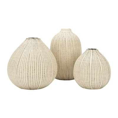 Image of Creative Co Op Round Stoneware Vases with Polka Dot Finish, White and Black, Set of 3