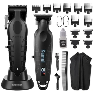 Image of KEMEI Hair Clippers for Men, Professional and Trimmers Set, Cordless Zero Gap Trimmer Men with LED Display, 11 Guide Combs, Mens Gifts