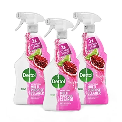 Image of Dettol Antibacterial Multipurpose Cleaning Spray Removes Grease &amp; Burnt On Food, Pomegranate Scent, 1 Litre (Pack of 3)