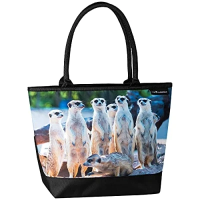 Image of VON LILIENFELD Handbag Meerkat Animal Design Shopper Dimensions L 42 x H 30 D 15 cm Beach Bag Office, multicoloured, Contemporary