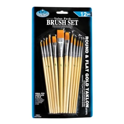 Image of Royal and Langnickel Round/ Flat Taklon Variety Brush Set Gold (Pack of 12)