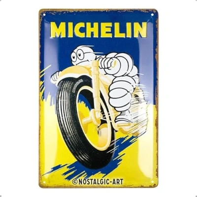 Image of Nostalgic Art Retro tin sign, 20 x 30 cm, Michelin Motorcycle Bibendum Gift idea for motor fans, made of metal, vintage design