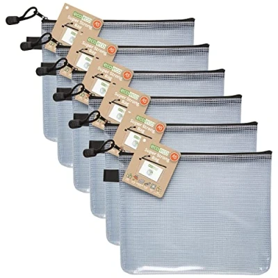Image of eco A5 95% Recycled Super Strong Bag Waterproof Mesh Tuff Reinforced Black Zip Closure (Pack of 6),eco038x6