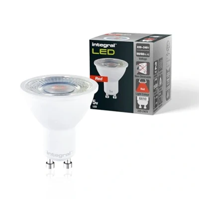 Image of Integral LED 4 Pack GU10 Red Colour Spotlight Bulb 5W (50W Equivalent), 40 Beam Angle Suitable for Displays, Restaurants, Hotels, Gardens, Decoration &amp; Mood Lighting.