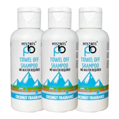 Image of Pits And Bits Rinse Free Shampoo, Coconut Fragrance, No Additional Water Or Rinsing Required 100ml Trio Pack