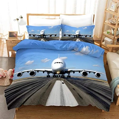Image of Duvet Cover Set Modern Aviation Airplane Helicopter Theme Men and Teenagers Comfortable Durable Bedding Dreamy Aircraft Home Decoration (Aircraft 03,Double)