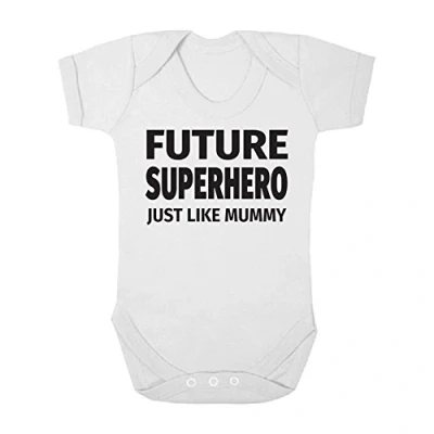 Image of Shopagift Future Superhero Just Like Mummy Cute Boys and Girls Baby Vest Bodysuit (6 9 Months, White)