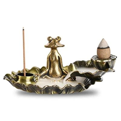 Image of Frog Incense Holder: Burner Holder Waterfall Backflow Burner, Insence Stick with 7 Holes, Cone