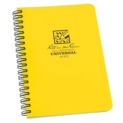 Image of Rite In The Rain 373L Waterproof Paper Side Spiral Notepad Yellow Polydura Cover 64 Pages 12 Sheets Imperial and Metric Rulers, 4 ⅝ x 7 Inch