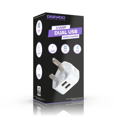 Image of Daewoo Electronics Dual USB Mains Charger 2.1amp