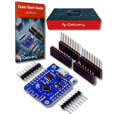 Image of AZDelivery D1 Mini V3 NodeMCU ESP 8266 WiFi IoT Micro USB WLAN Development Board CH340 I2C IIC SPI 4MB Flash 5V 3.3V ESP8266EX Compatible with Micropython Wemos and Arduino Including E Book!