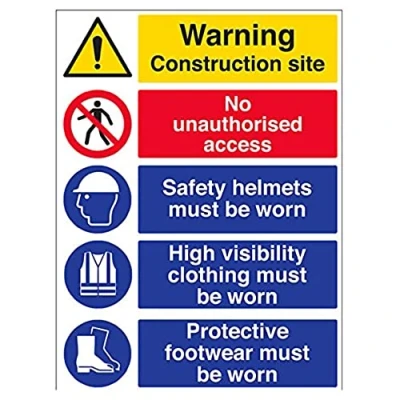 Image of V Safety Multi Hazard Site High Viz Warning Sign 600mm x 800mm 2mm Rigid Plastic