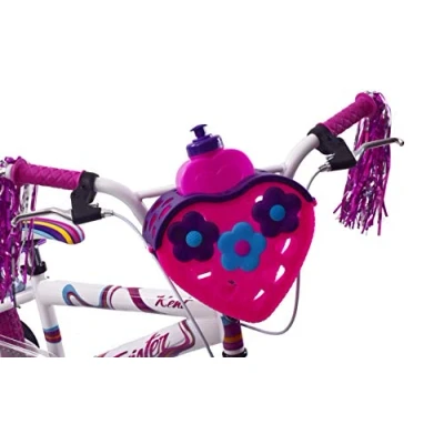 Image of Oxford Basket &amp; Water Bottle Heart Shape Front Kids Bike Flower Handlebar Tassels Pink/Purple