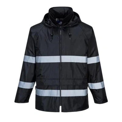 Image of Portwest F440 Men&#039;s Hi Vis Waterproof Rain Jacket Classic Iona Reflective Black, Small