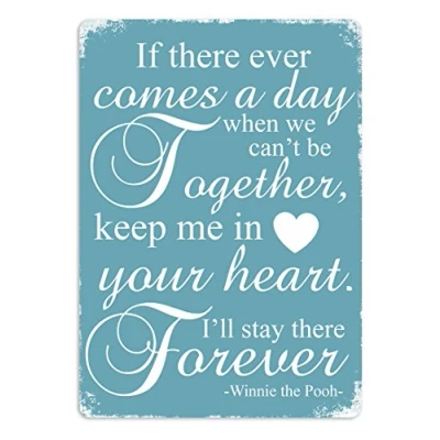 Image of Winnie The Pooh Quote Heart Blue. Metal Wall Sign Plaque Art Inspirational