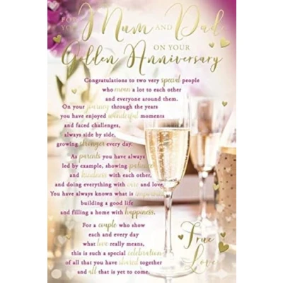 Image of Mum &amp; Dad 50th Golden Anniversary Champagne Design Sentiments Card Lovely Verse