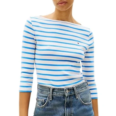 Image of Tommy Hilfiger NEW CODY SLIM BOAT Long sleeved top, Women&#039;s, Size: XXS, Ecru/blue spell