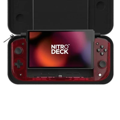 Image of CRKD Nitro Deck Limited Edition with Carry Case Professional Handheld Zero Stick Drift for Nintendo Switch and OLED (Atomic Red Crystal Collection)