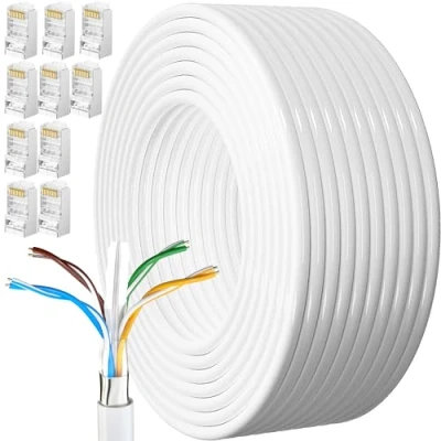 Image of Ethernet Cable 50m Outdoor, Cat 6 FTP 23AWG External Bulk Internet 50 Meters Lan Outside Extra Long High Speed Network Shielded Anti Jamming Weatherproof Rj45 Patch 165ft