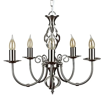 Image of MiniSun Traditional Style Satin Nickel Barley Twist 5 Way Ceiling Light Chandelier