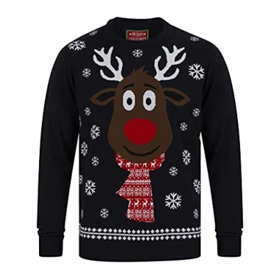 Image of Tokyo Laundry Men&#039;s Rudolph Scarf Motif Novelty Christmas Jumper Ink S