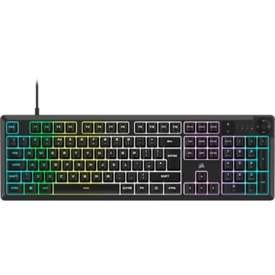 Image of Corsair K55 CORE RGB Membrane Wired Gaming Keyboard Quiet, Responsive Switches Spill Resistance Ten Zone Media Keys iCUE Compatible QWERTY UK PC, Mac Black