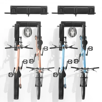 Image of VEVOR Bike Storage Rack, 4 Racks and 2 Helmets Hooks, Wall Mount Hanger, Home &amp; Garage Organizer, Customizable for Various Sizes, Adjustable Holder, Holds Up to 200 lbs, 32 inch