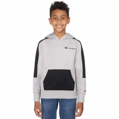Image of Champion mens Graphic Powerblend Fleece Hood Hoodie, Gray/Black, XL